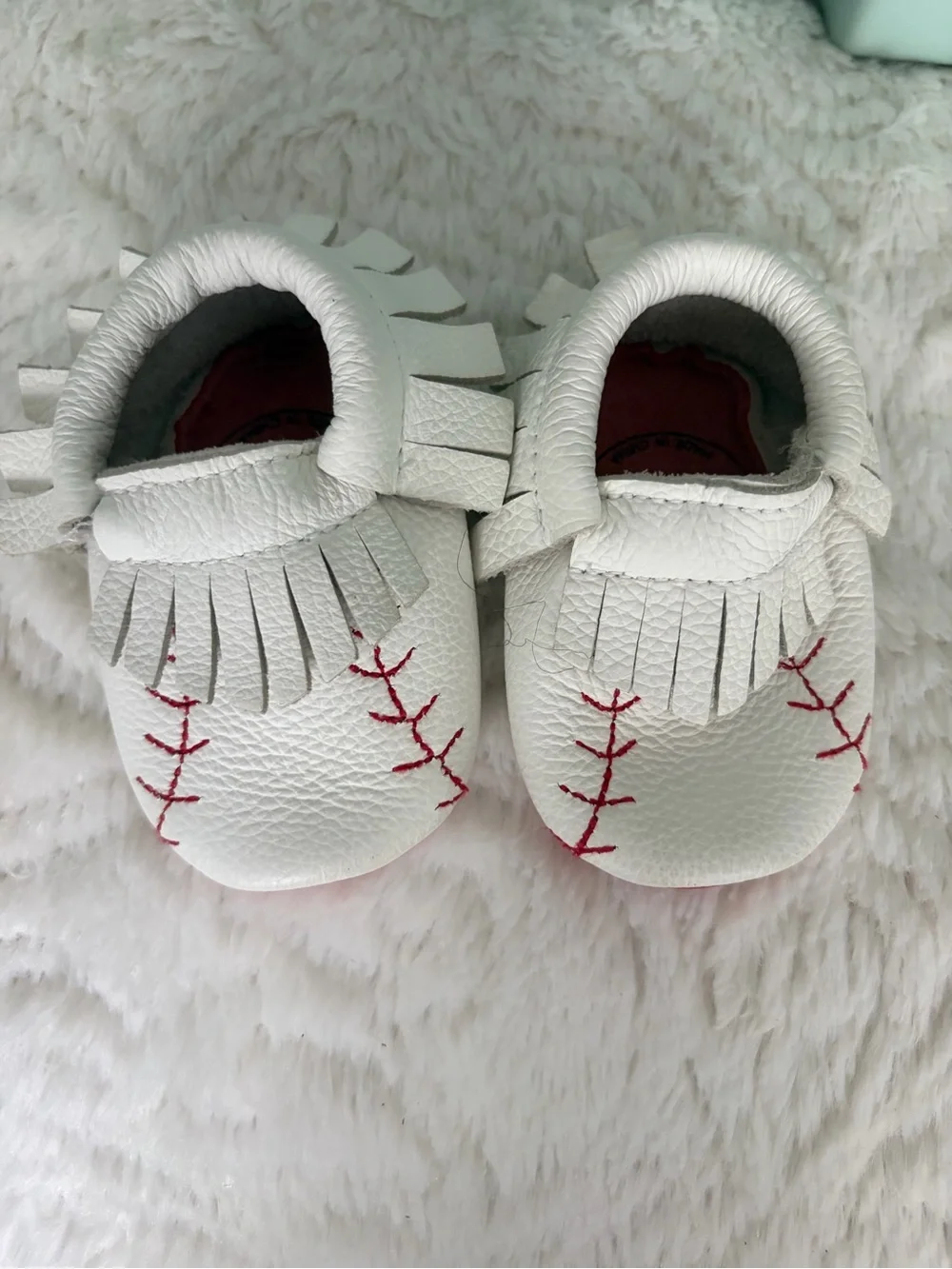 Home Run Baseball BirdRock Baby Leather Fringe Baby Moccasins Sz 3 Slip on cute